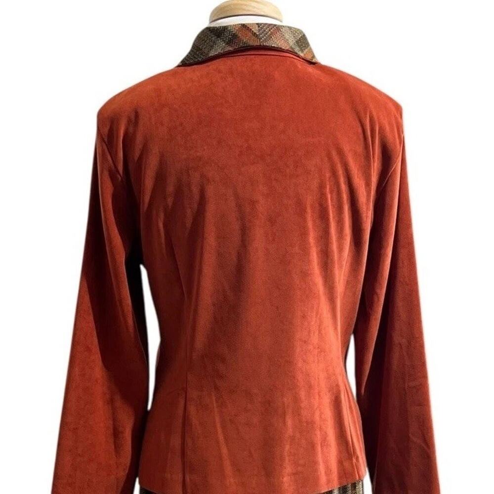 Sag Harbor Faux Suede Burnt Orange Plaid Collar Jacket Top Sz 12 Earthy Academia - Picture 4 of 5